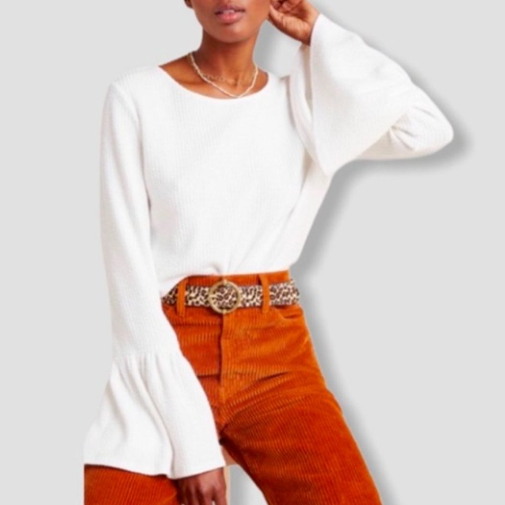 Anthropologie Porridge Joan Texture Bell Sleeve Pullover Top White Size M